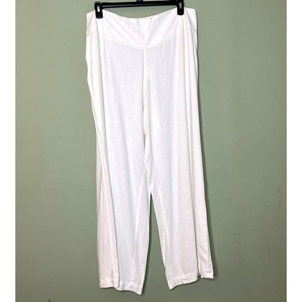 Cato Linen Blend Pull-On Wide Leg Pants 22/24W Stretch Coastal Beach White NWT